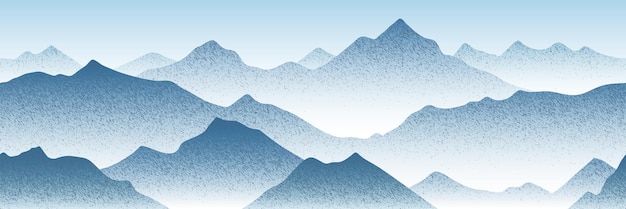 Ilustración vectorial de la cresta de las montañas por la mañana bruma sin costuras frontera panorámica
