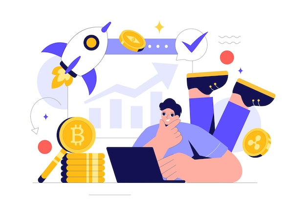 Ilustración vectorial de criptomonedas con una pila de monedas Tecnología de billetera de moneda digital y criptomoneda Bitcoin en un fondo plano