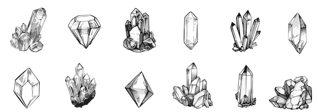 Ilustración vectorial de cristales Cristales de silueta geométrica con formas de diamante