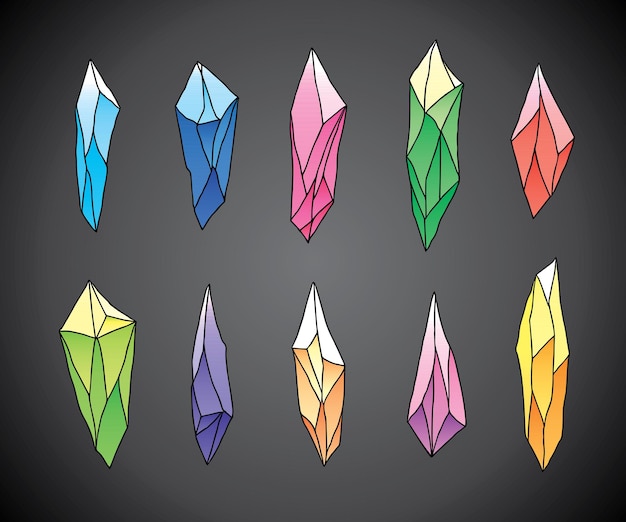 Ilustración vectorial de cristales y minerales de colección de piedras preciosas