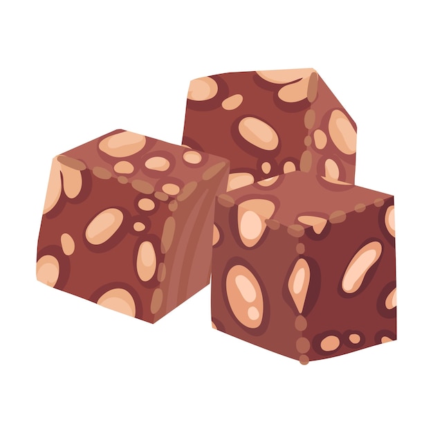 Vector ilustración vectorial de cubos de nougat con nueces dulces orientales