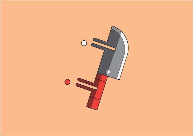 Ilustración vectorial de un cuchillo con un mango rojo y una hoja gris sobre un fondo naranja