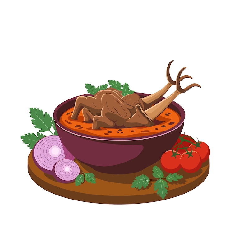 Vector ilustración vectorial de un cuenco de curry de carne de cordero
