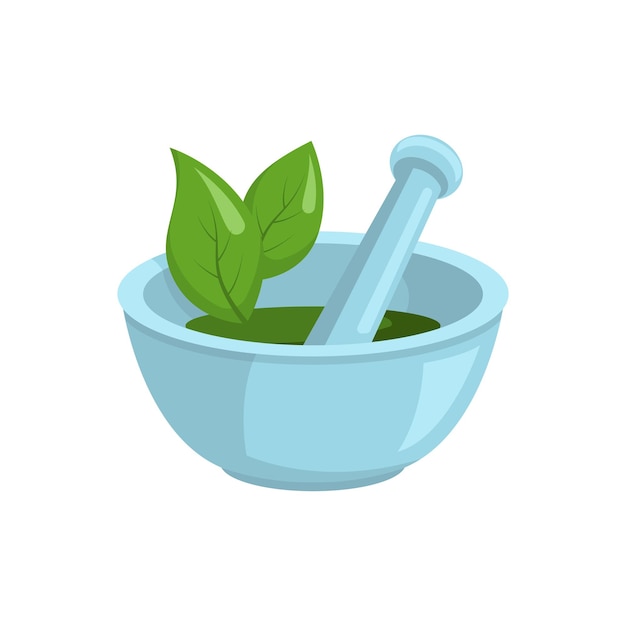 Ilustración vectorial de un cuenco de hierbas medicinales en estilo plano