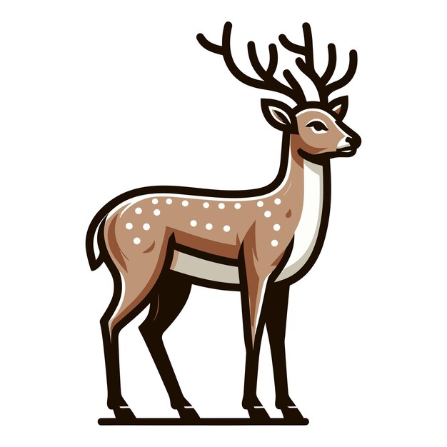 Ilustración vectorial de cuerpo completo de ciervo concepto de animal de mamífero salvaje de pie reno con cuernos