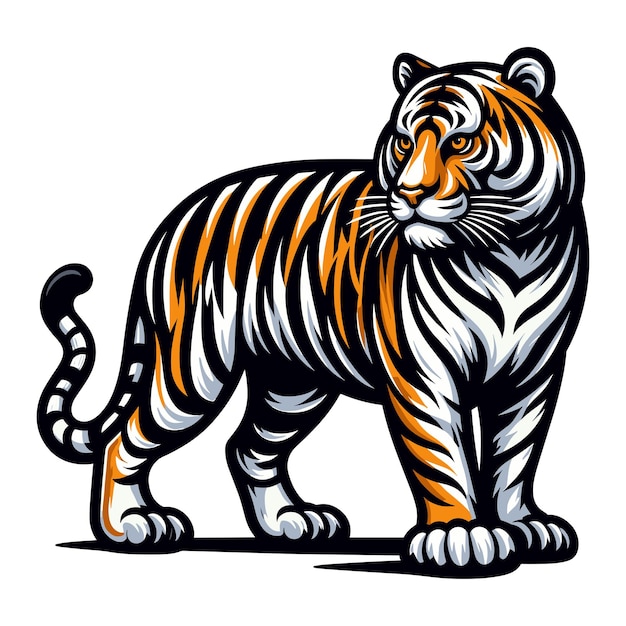 Vector ilustración vectorial de cuerpo entero de tigre salvaje ilustración zoológica de depredador animal diseño de gato grande