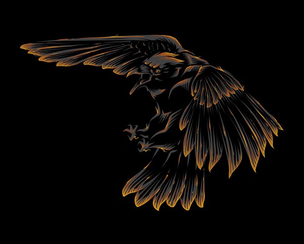 Vector ilustración vectorial de cuervo de oro negro