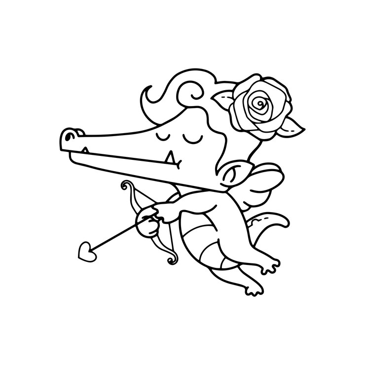 Vector ilustración vectorial de un cupido cocodrilo con flecha y vector de arco