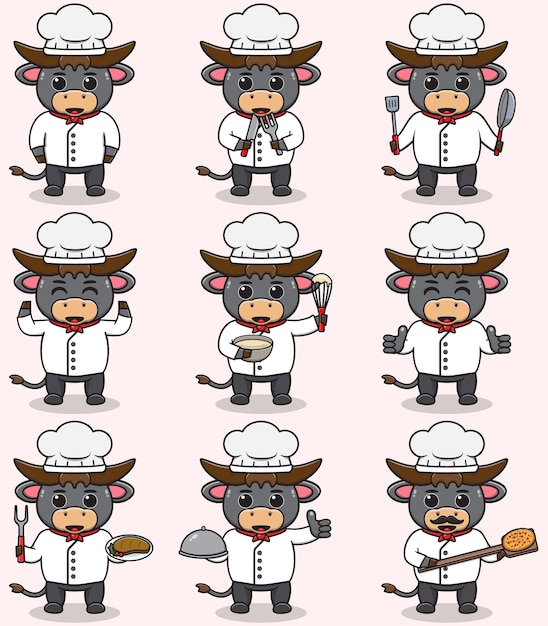 Vector ilustración vectorial de cute buffalo con el uniforme de chef