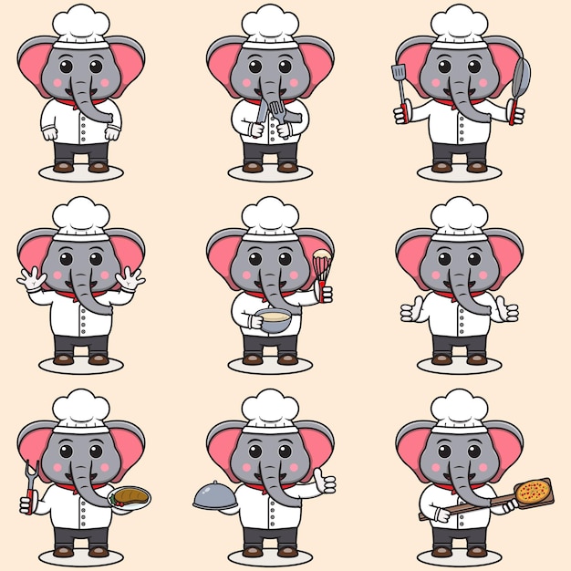 Ilustración vectorial de Cute Elephant con el uniforme de chef