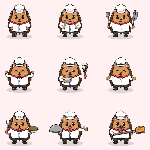 Vector ilustración vectorial de cute hedgehog con el uniforme de chef