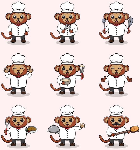 Vector ilustración vectorial de cute monkey con el uniforme de chef