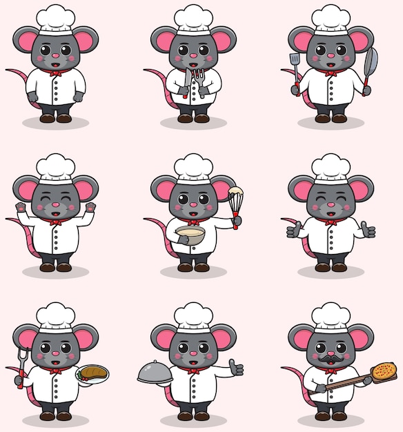 Vector ilustración vectorial de cute mouse con el uniforme de chef