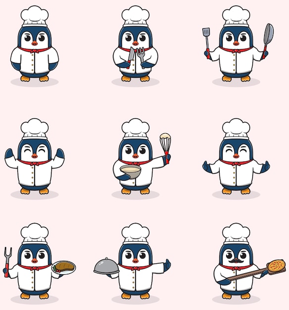 Vector ilustración vectorial de cute penguin con el uniforme de chef