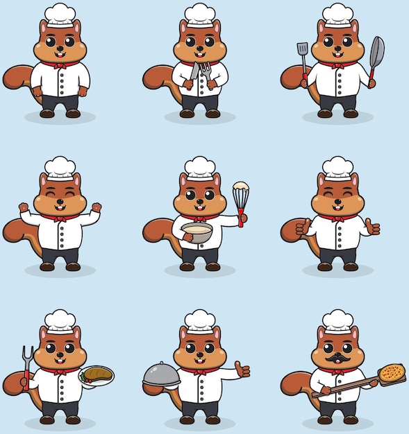 Vector ilustración vectorial de cute squirrel con el uniforme de chef