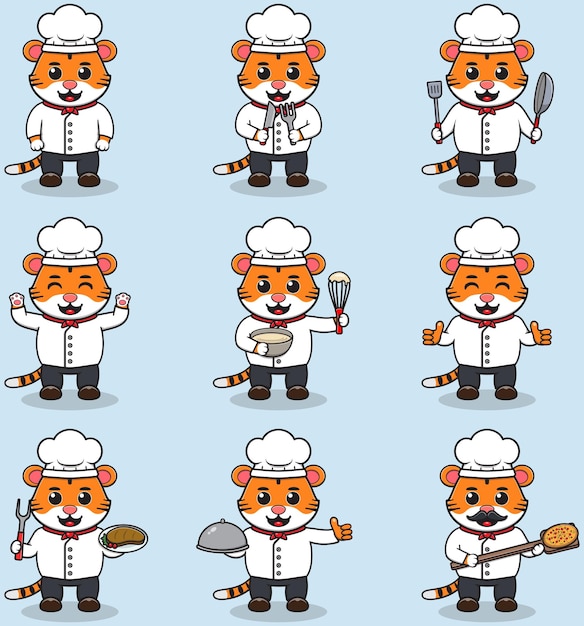 Vector ilustración vectorial de cute tiger con el uniforme de chef