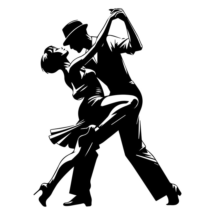 Vector ilustración vectorial de la danza blues en blanco y negro