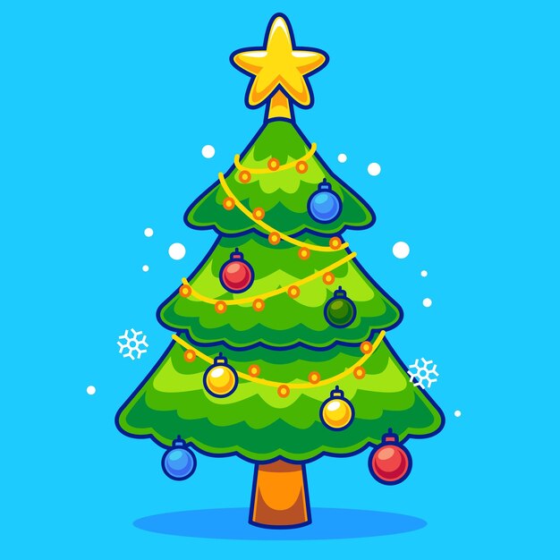Ilustración vectorial de la decoración del árbol de Navidad de dibujos animados