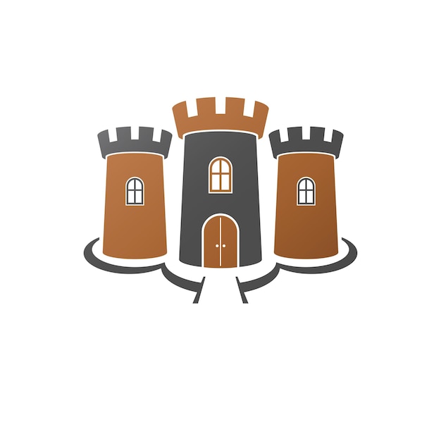 Ilustración vectorial decorativa del escudo heráldico. Logotipo de Ancient Fort en estilo antiguo aislado sobre fondo blanco.