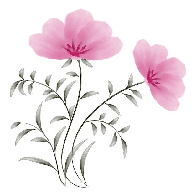 Ilustración vectorial decorativa de flores rosadas en acuarela