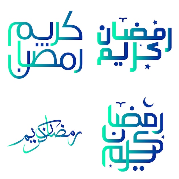 Ilustración vectorial de degradado verde y azul Ramadan Kareem Caligrafía árabe para saludos musulmanes