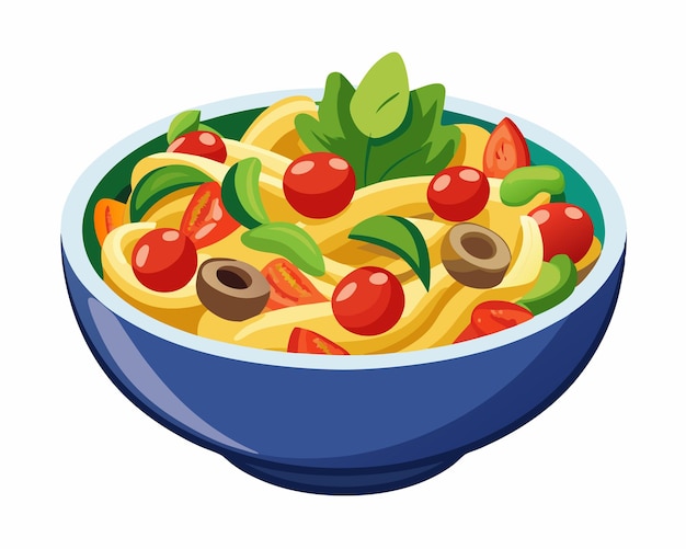 Ilustración vectorial de una deliciosa ensalada de pasta en fondo blanco