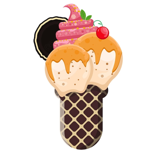 Ilustración vectorial delicioso cono de galleta de helado colorido