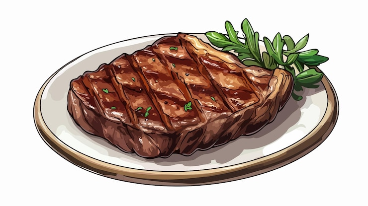 Vector ilustración vectorial de un delicioso filete de vaquero en fondo blanco