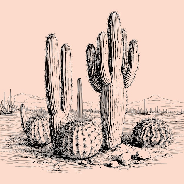 Ilustración vectorial de un desierto con flora de hábitat