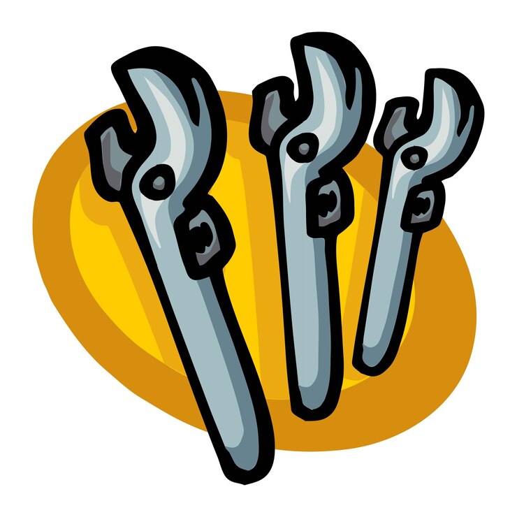 Vector ilustración vectorial de un destornillador y pinzas herramienta de construcción de llave inglesa en estilo de dibujos animados