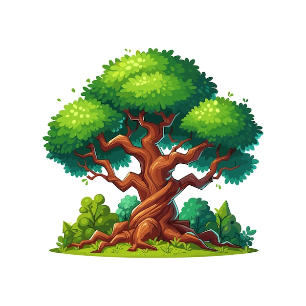 Ilustración vectorial detallada del árbol de dibujos animados