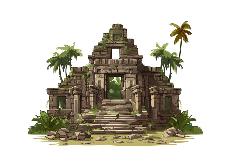 Una ilustración vectorial detallada que muestra el concepto de templo con elementos arquitectónicos