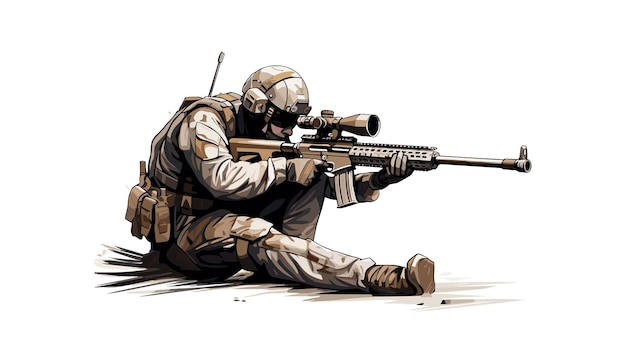 Vector una ilustración vectorial detallada de un soldado francotirador con equipo de combate aislado en un fondo blanco
