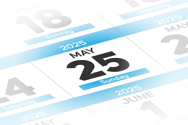 Ilustración vectorial del día calendario de la fecha del año 25 de mayo de 2025