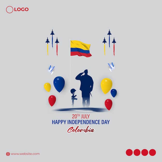 Ilustración vectorial del Día de la Independencia de Colombia, 20 de julio, plantilla de maqueta de alimentación de historias de redes sociales