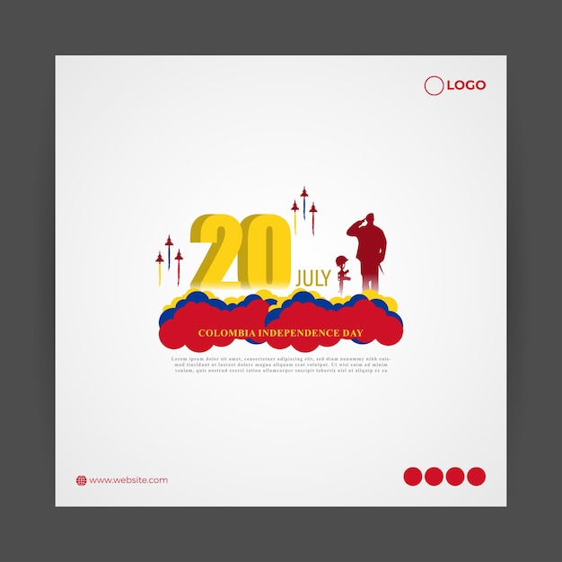 Ilustración vectorial del Día de la Independencia de Colombia, 20 de julio, plantilla de maqueta de alimentación de historias de redes sociales