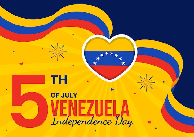 Vector ilustración vectorial del día de la independencia de venezuela el 5 de julio con banderas y confeti en la fiesta conmemorativa