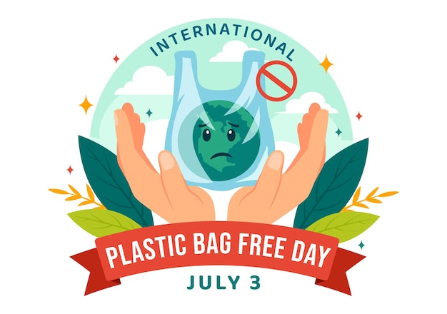 Ilustración vectorial del Día Internacional Sin Bolsas de Plástico el 3 de julio con Go green Save Earth