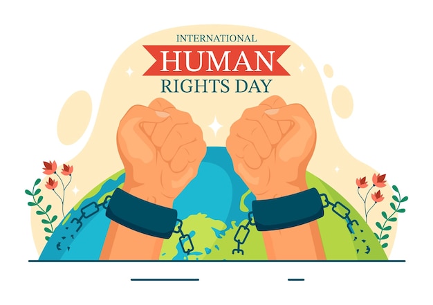 Ilustración vectorial del Día Internacional de los Derechos Humanos el 10 de diciembre con la mano rompe la cadena