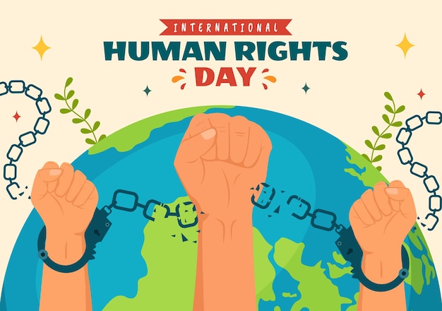 Vector ilustración vectorial del día internacional de los derechos humanos el 10 de diciembre con la mano rompe la cadena