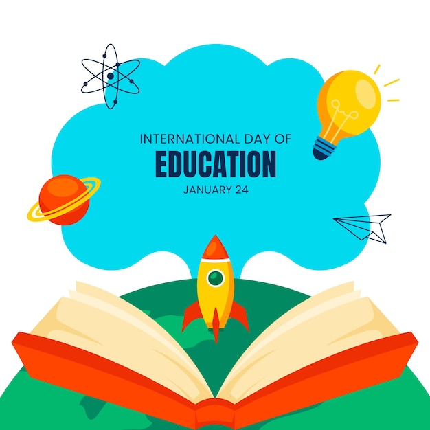 Ilustración vectorial del Día Internacional de la Educación con plantillas dibujadas a mano en ilustración de estilo plano