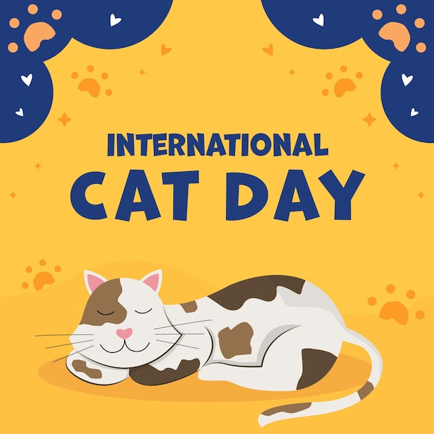Ilustración vectorial del día internacional del gato con un gato durmiente