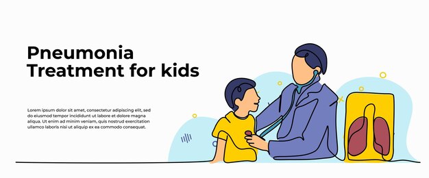 Ilustración vectorial del Día Internacional de la Pneumonía de un tratamiento para niños Moderno plano en estilo de línea continua