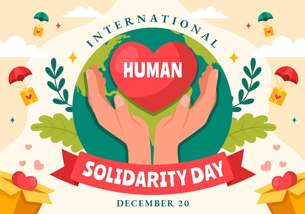 Ilustración vectorial del día internacional de la solidaridad humana con la tierra y el amor por la gente ayuda a la persona