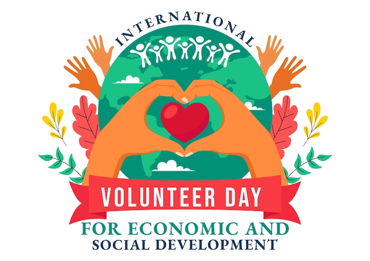 Vector ilustración vectorial del día internacional del voluntario para el desarrollo económico y social el 5 de diciembre con manos de ayuda en un fondo plano