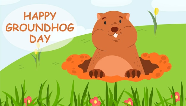 Ilustración vectorial del Día de la Marmota Feliz