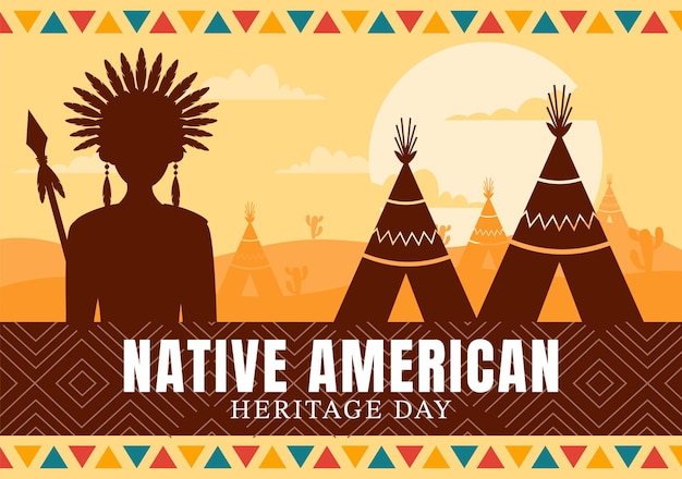 Vector ilustración vectorial del día del mes de la herencia nativa americana con celebración anual de la cultura india de américa
