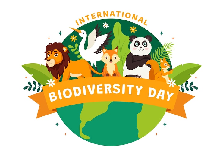 Vector ilustración vectorial del día mundial de la biodiversidad con diversidad biológica y varios animales en la naturaleza