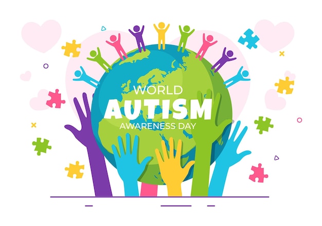 Ilustración vectorial del Día Mundial de Concienciación sobre el Autismo con cinta de piezas de rompecabezas en la atención médica
