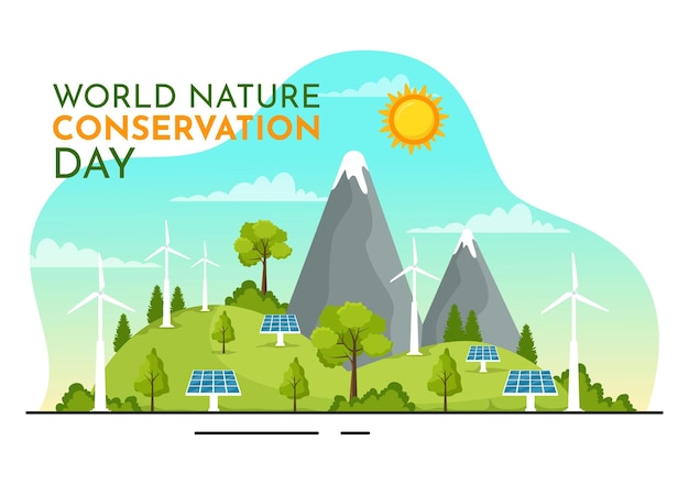 Ilustración vectorial del Día Mundial de la Conservación de la Naturaleza con Mapa Mundial y Plantilla Ecológica Ecológica